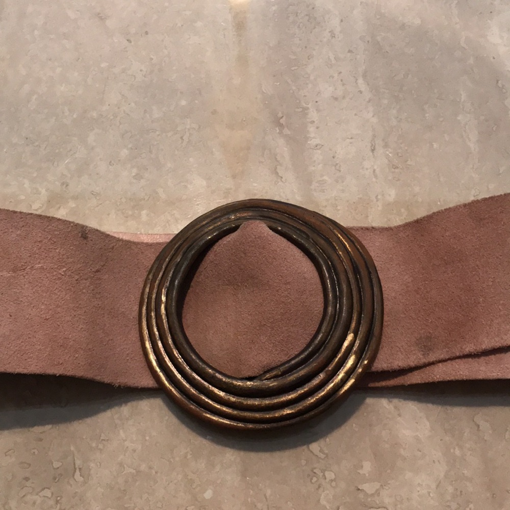Classic Taupe Suede Belt with Bronze Spiral Buckle